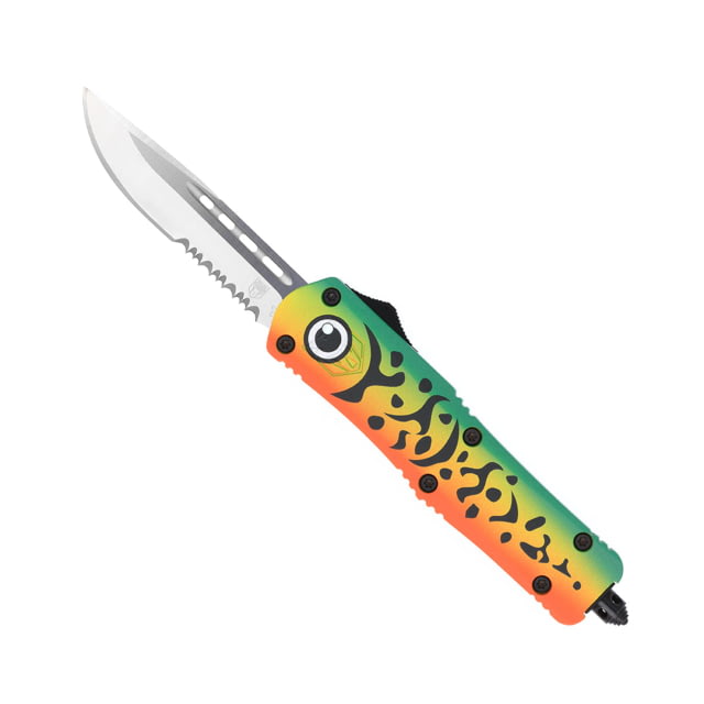 CobraTec Knives FS-3 Medium OTF Automatic Folding Knives 3in D2 Steel Drop Serrated Blade Cerakote/Lure Green Handle - Cobratec Knives