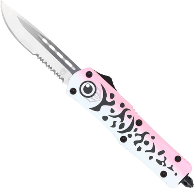 CobraTec Knives FS-3 Medium OTF Automatic Folding Knives 3in D2 Steel Drop Point Serrated Blade Pink Aluminum Handle - Cobratec Knives