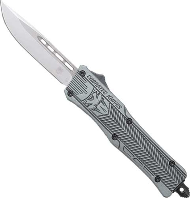 CobraTec Knives CTK-1 Small OTF Automatic Folding Knives 2.75in D2 Steel Drop Not Serrated Tungsten w/ Graphite Black Handle - Cobratec Knives