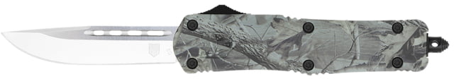 CobraTec Knives FS-3 Medium 3" OTF Drop Point Plain D2 Steel Blade 4.50" Woodland Camo Aluminum Alloy Handle - Cobratec Knives