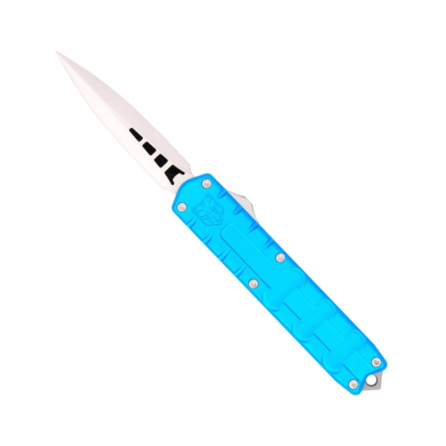 CobraTec Knives Large Enforcer OTF Automatic Folding Knife 3.25in M390 Steel Dagger Non-Serrated Blue Handle - Cobratec Knives