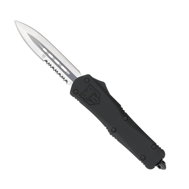 CobraTec Knives FS-3 Large OTF Automatic Folding Knife 3.5in D2 Steel Dagger 1 Side Serrated Blade Black Handle - Cobratec Knives