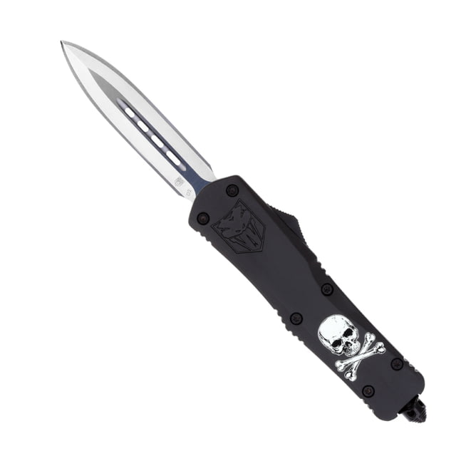 CobraTec Knives Large FS-3 OTF Knife 3.5in D2 Steel Dagger Non-Serrated Blade Cerakote/Jolly Roger Handle - Cobratec Knives