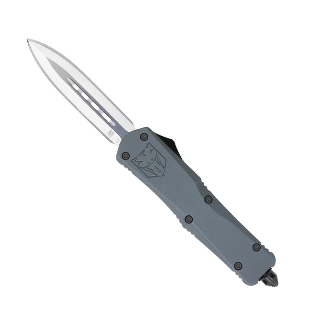 CobraTec Knives FS-3 Large OTF Automatic Folding Knife 3.5in D2 Steel Dagger Non-Serrated Blade Grey Handle - Cobratec Knives