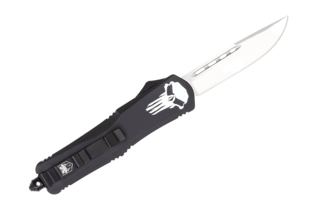 CobraTec Knives FS-3 Large OTF Automatic Folding Knife 3.5in D2 Steel Drop Non-Serrated Blade Cerakote/Black Punisher Handle - Cobratec Knives