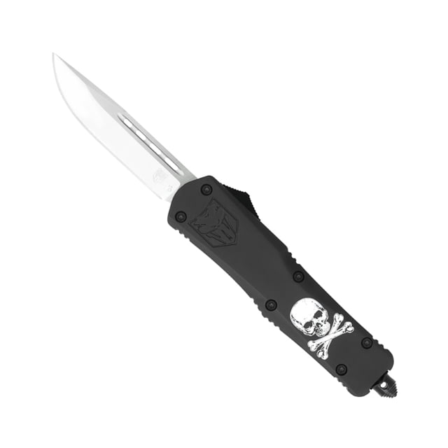 CobraTec Knives Large FS-3 OTF Knife 3.5in D2 Steel Drop Non-Serrated Blade Cerakote/Jolly Roger Handle - Cobratec Knives
