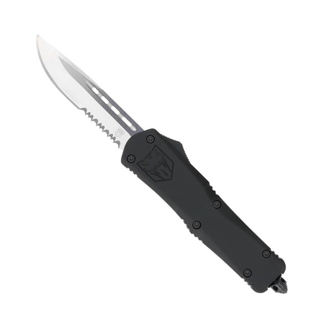 CobraTec Knives FS-3 Large OTF Automatic Folding Knife 3.5in D2 Steel Drop Serrated Blade Black Handle - Cobratec Knives