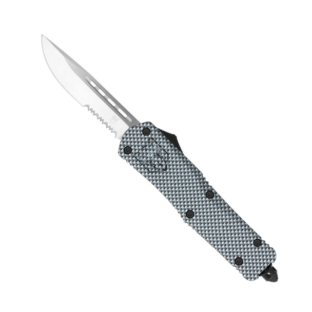 CobraTec Knives FS-3 Large OTF Automatic Folding Knife 3.5in D2 Steel Drop Serrated Blade Carbon Fiber Handle - Cobratec Knives