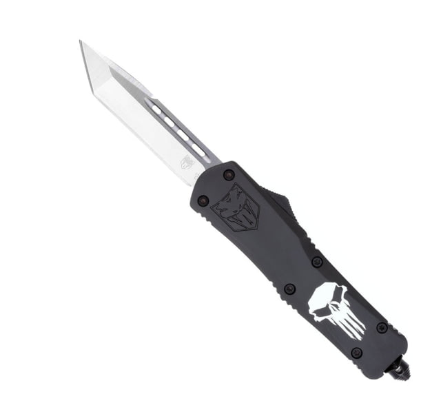 CobraTec Knives FS-3 Large OTF Automatic Folding Knife 3.5in D2 Steel Tanto Non-Serrated Blade Cerakote/Black Punisher Handle - Cobratec Knives