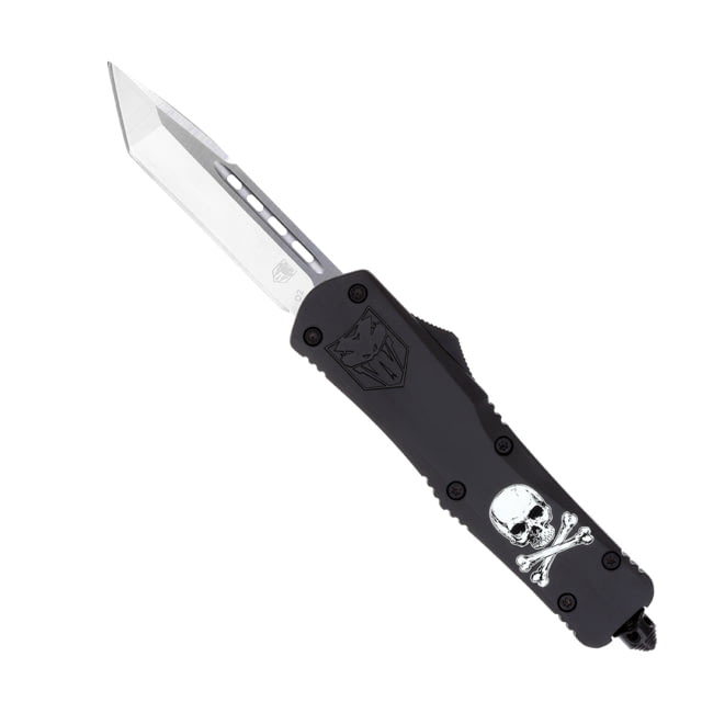 CobraTec Knives Large FS-3 OTF Knife 3.5in D2 Steel Tanto Non-Serrated Blade Cerakote/Jolly Roger Handle - Cobratec Knives