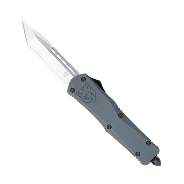 CobraTec Knives FS-3 Large OTF Automatic Folding Knife 3.5in D2 Steel Tanto Non-Serrated Blade Grey Handle - Cobratec Knives