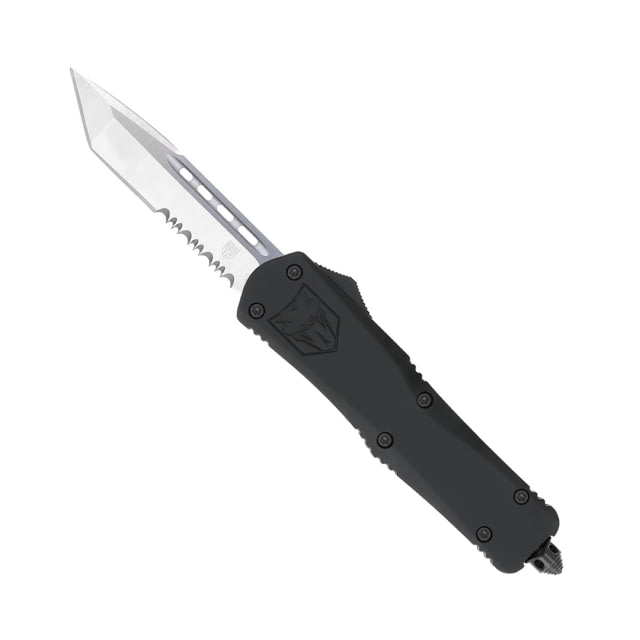 CobraTec Knives Large FS-3 OTF Knife 3.5in D2 Steel Tanto Serrated Blade Black Handle - Cobratec Knives