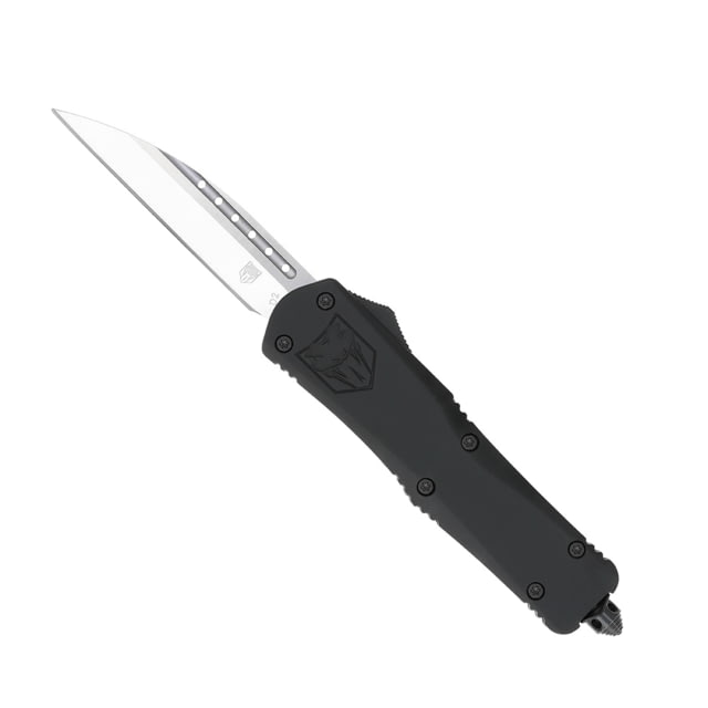 CobraTec Knives Large FS-3 OTF Knife 3.5in D2 Steel Wharncliffe Non-Serrated Blade Black Handle - Cobratec Knives