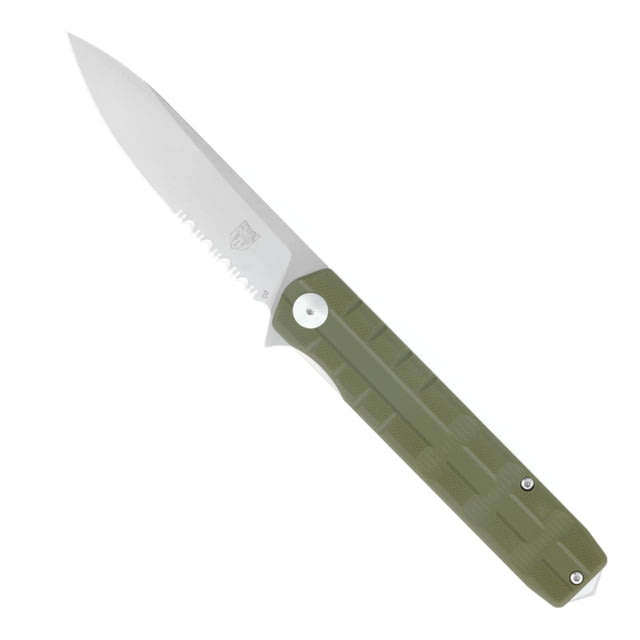CobraTec Knives Large Kuzio Automatic Folding Knife 3.75in D2 Lightly Stonewashed Drop Serrated Blade Od Green Handle - Cobratec Knives