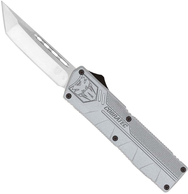 CobraTec Knives Lightweight OTF Automatic Folding Knives 3.25in D2 Steel Tanto Non-Serrated Grey Handle - Cobratec Knives