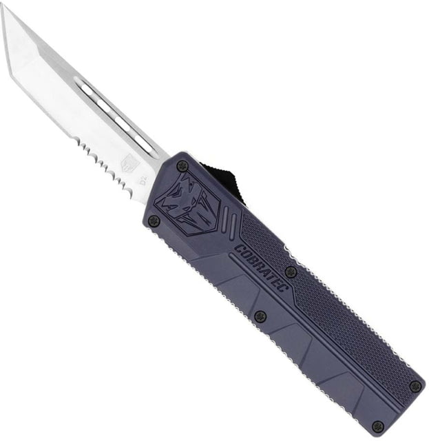 CobraTec Knives Lightweight OTF Automatic Folding Knives 3.25in D2 Steel Tanto Serrated Nypd Blue Handle - Cobratec Knives