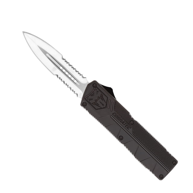 Open Box Dealer Demo CobraTec Knives Lightweight OTF Knife 3.25in D2 Steel Dagger 2 Side Serrated Black Handle BCTLWDAG2SS - Cobratec Knives