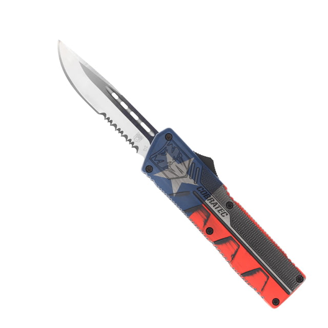 CobraTec Knives Lightweight OTF Knife 3.25in D2 Steel Drop Serrated Cerakote/Tx Flag Handle - Cobratec Knives