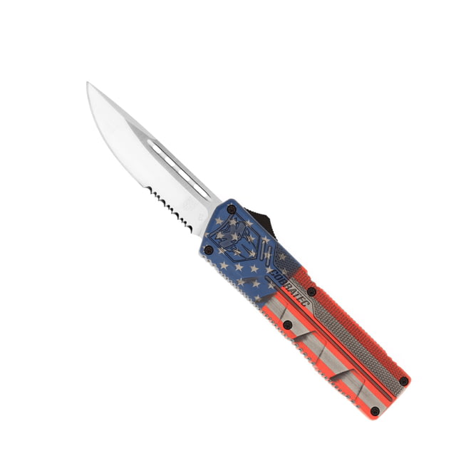 CobraTec Knives Lightweight OTF Knife 3.25in D2 Steel Drop Serrated Cerakote/USA Flag Handle - Cobratec Knives