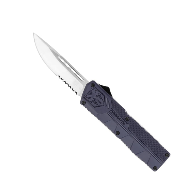 CobraTec Knives Lightweight OTF Knife 3.25in D2 Steel Drop Serrated NYPD Blue Handle - Cobratec Knives