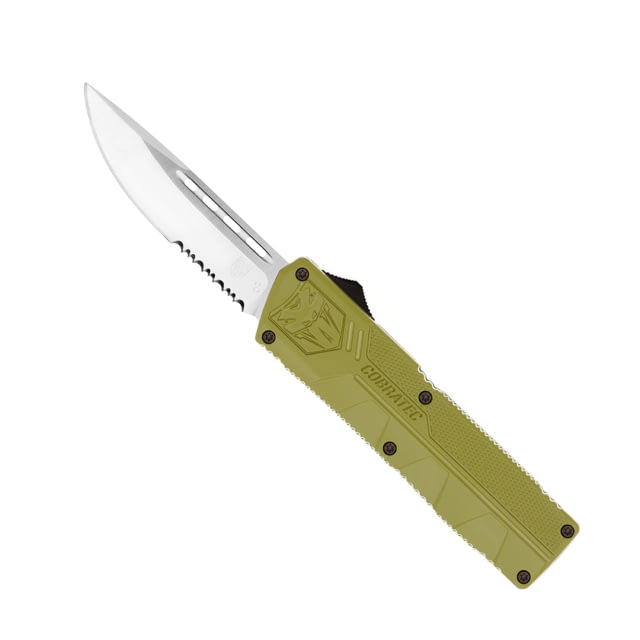 CobraTec Knives Lightweight OTF Knife 3.25in D2 Steel Drop Serrated OD Green Handle - Cobratec Knives