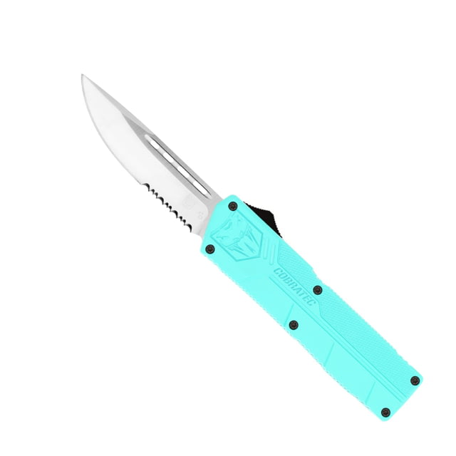 CobraTec Knives Lightweight OTF Knife 3.25in D2 Steel Drop Serrated Tiffany Blue Handle - Cobratec Knives