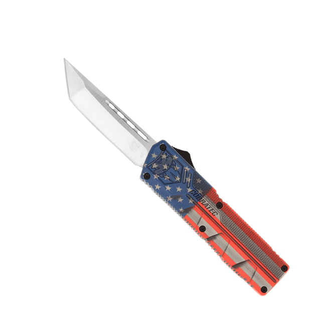CobraTec Knives Lightweight OTF Automatic Folding Knives 3.25in D2 Steel Tanto Non-Serrated Cerakote/USA Flag Handle - Cobratec Knives