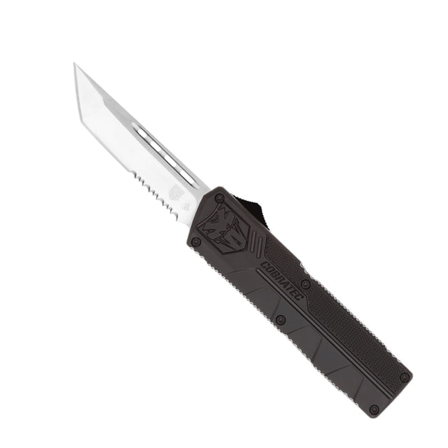 CobraTec Knives Lightweight OTF Knife 3.25in D2 Steel Tanto Serrated Black Handle - Cobratec Knives