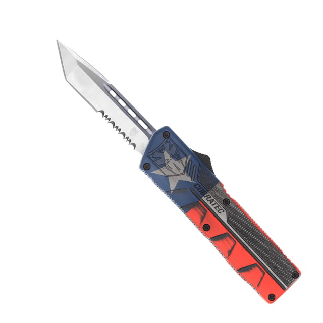 CobraTec Knives Lightweight OTF Knife 3.25in D2 Steel Tanto Serrated Cerakote/Tx Flag Handle - Cobratec Knives