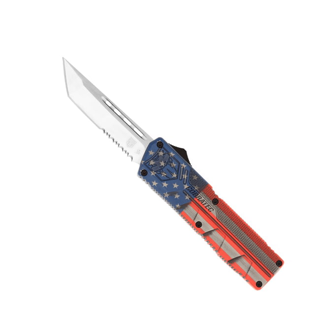 CobraTec Knives Lightweight OTF Knife 3.25in D2 Steel Tanto Serrated Cerakote/USA Flag Handle - Cobratec Knives