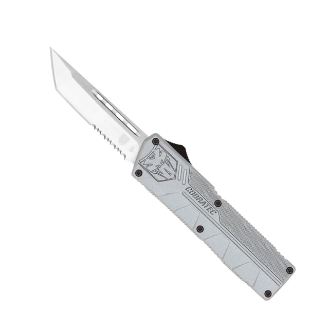 CobraTec Knives Lightweight OTF Knife 3.25in D2 Steel Tanto Serrated Grey Handle - Cobratec Knives
