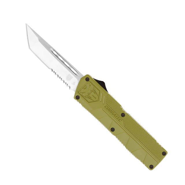 CobraTec Knives Lightweight OTF Knife 3.25in D2 Steel Tanto Serrated OD Green Handle - Cobratec Knives