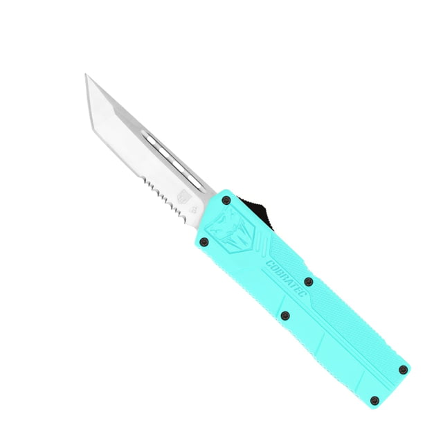CobraTec Knives Lightweight OTF Automatic Folding Knives 3.25in D2 Steel Tanto Serrated Tiffany Blue Handle - Cobratec Knives