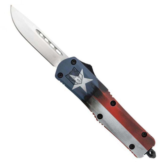 CobraTec Knives FS-3 Medium OTF Automatic Folding Knives 3in D2 Steel Drop Point Non-Serrated Blade Aluminum Cerakote/Texas Flag Handle - Cobratec Knives