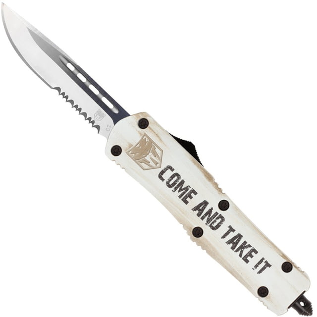CobraTec Knives FS-3 Medium OTF Automatic Folding Knives 3in D2 Steel Drop Serrated Blade Cerakote/Come And Take It Handle - Cobratec Knives