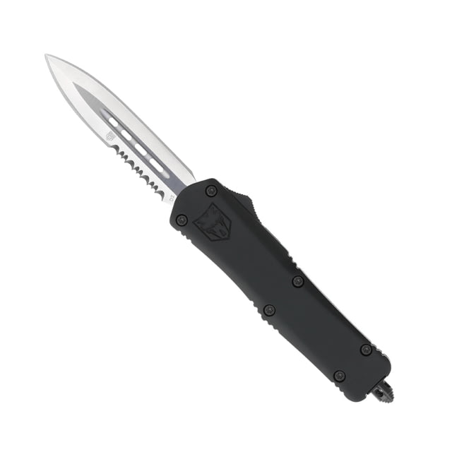 CobraTec Knives Medium FS-3 OTF Knife 3in D2 Steel Dagger 1 Side Serrated Blade Black Handle - Cobratec Knives