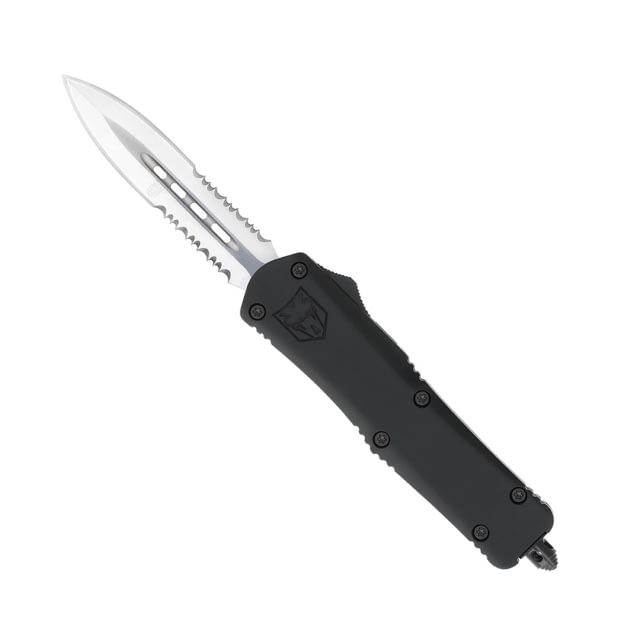 CobraTec Knives FS-3 Medium OTF Automatic Folding Knives 3in D2 Steel Dagger 2 Side Serrated Blade Black Handle - Cobratec Knives