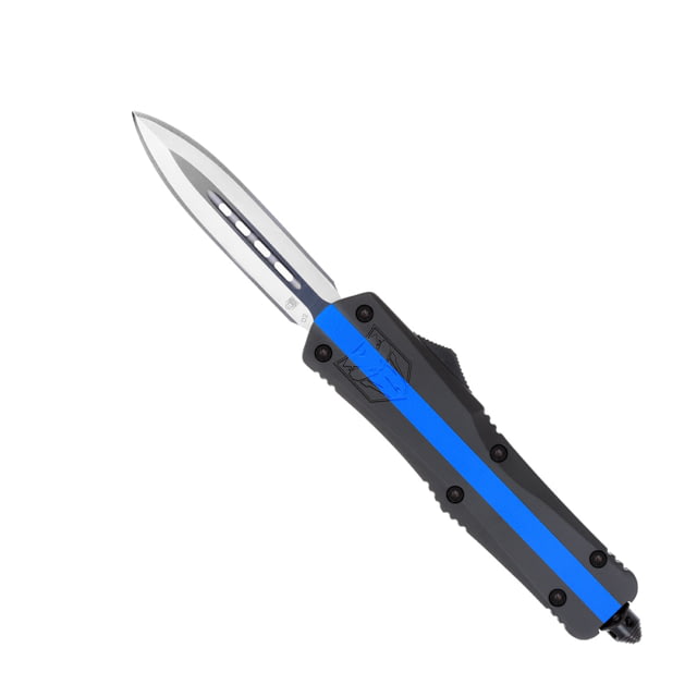 CobraTec Knives Medium FS-3 OTF Knife 3in D2 Steel Dagger Non-Serrated Blade Blue Line Usa Flag Handle - Cobratec Knives