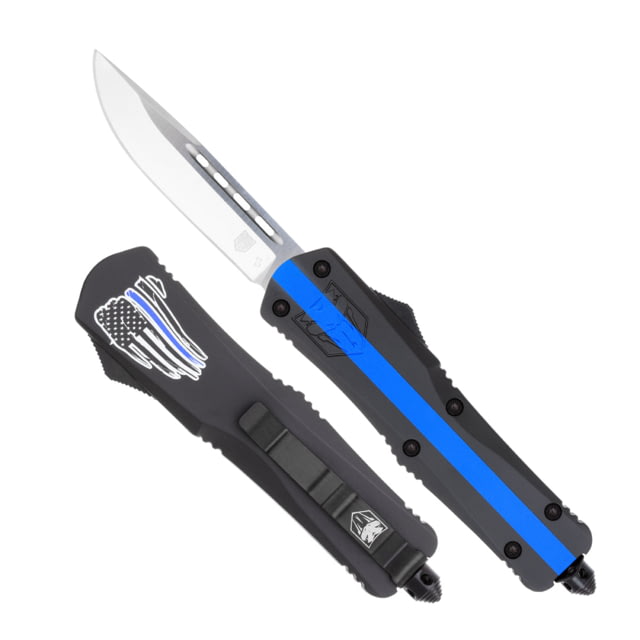 CobraTec Knives FS-3 Medium OTF Automatic Folding Knives 3in D2 Steel Drop Non-Serrated Blade Blue Line Usa Flag Handle - Cobratec Knives