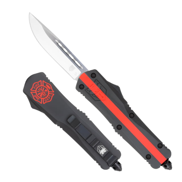 CobraTec Knives FS-3 Medium OTF Automatic Folding Knives 3in D2 Steel Drop Non-Serrated Blade Red Line Fire Fighter Handle - Cobratec Knives