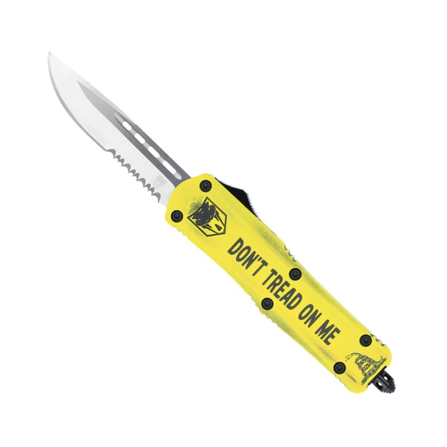 Open Box Dealer Demo CobraTec Knives Medium FS-3 OTF Knife 3in D2 Steel Drop Serrated Blade Cerakote/Don't Tread On Me Handle MDTOMFS-3DS - Cobratec Knives