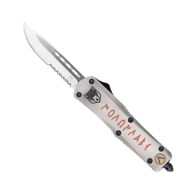 CobraTec Knives Medium FS-3 OTF Knife 3in D2 Steel Drop Serrated Blade Cerakote/Molon Labe Handle - Cobratec Knives