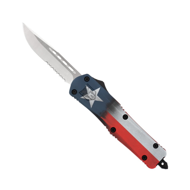 CobraTec Knives FS-3 Medium OTF Automatic Folding Knives 3in D2 Steel Drop Serrated Blade Cerakote/Tx Flag Handle - Cobratec Knives