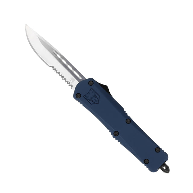 CobraTec Knives Medium FS-3 OTF Knife 3in D2 Steel Drop Serrated Blade NYPD Blue Handle - Cobratec Knives