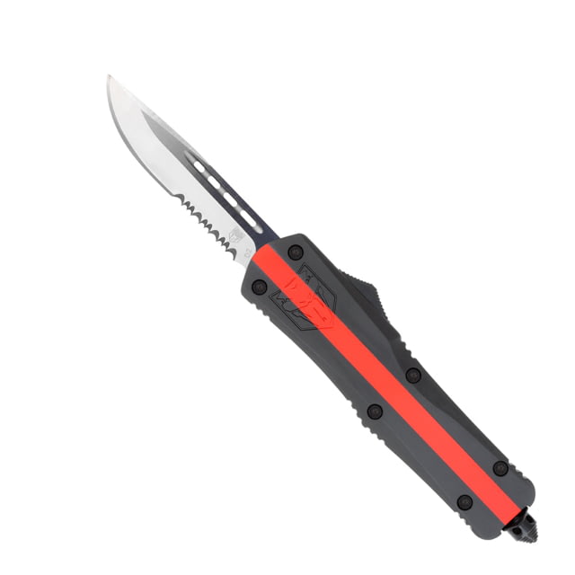 CobraTec Knives Medium FS-3 OTF Knife 3in D2 Steel Drop Serrated Blade Red Line Fire Fighter Handle - Cobratec Knives