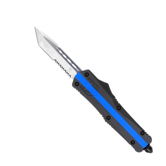 CobraTec Knives Medium FS-3 OTF Knife 3in D2 Steel Tanto Serrated Blade Blue Line Usa Flag Handle - Cobratec Knives