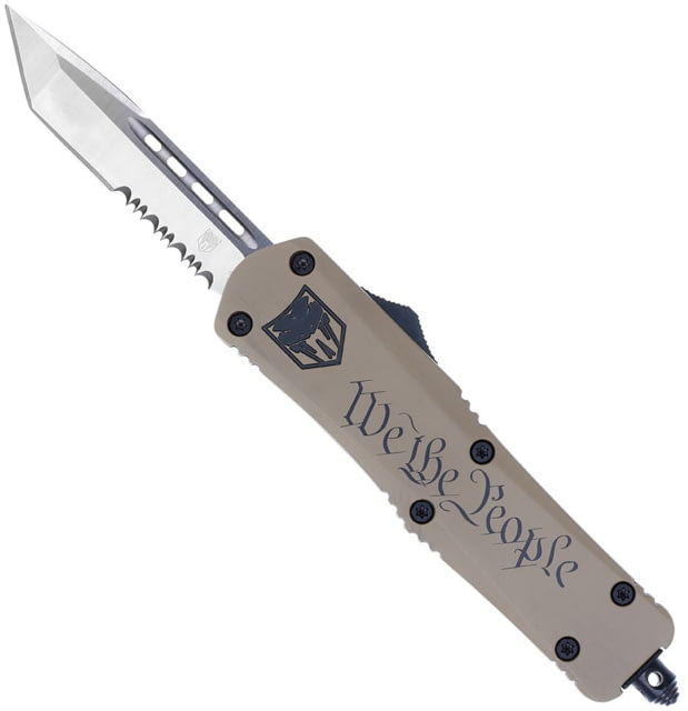 CobraTec Knives FS-3 Medium OTF Automatic Folding Knives 3in D2 Steel Tanto Serrated Sand Handle - Cobratec Knives