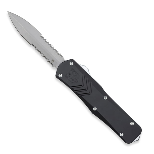 CobraTec Knives FS-X Medium Gen II OTF Automatic Folding Knife 3in Stonewashed D2 Steel Blade Dagger 2 Side Serrated Blade Black Handle - Cobratec Knives