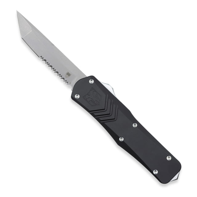 CobraTec Knives FS-X Medium Gen II OTF Automatic Folding Knife 3in Stonewashed D2 Steel Blade Tanto Serrated Blade Black Handle - Cobratec Knives