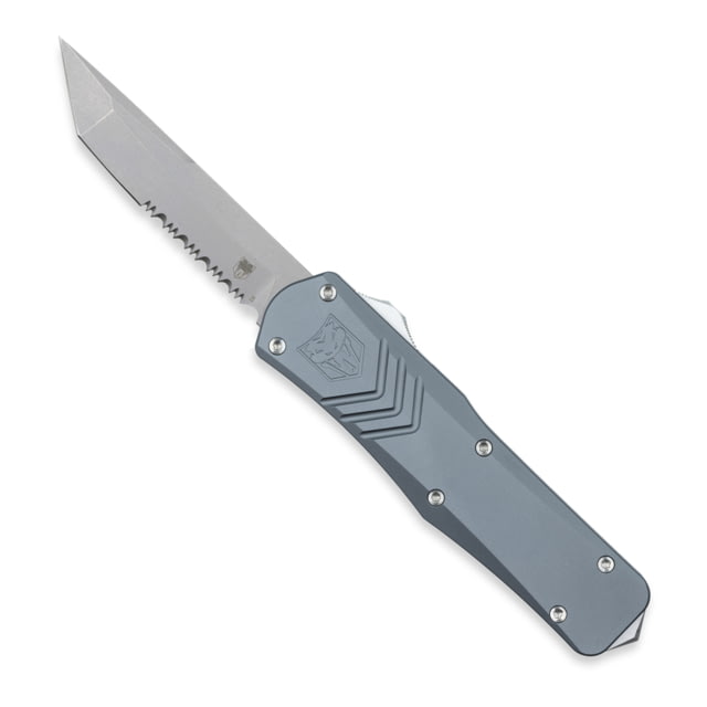 CobraTec Knives FS-X Medium Gen II OTF Automatic Folding Knife 3in Stonewashed D2 Steel Blade Tanto Serrated Blade Grey Handle - Cobratec Knives
